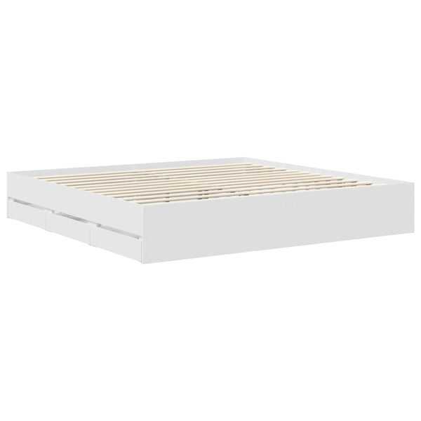 vidaXL Bed Frame with Drawers White 200 x 200 cm Engineered Wood