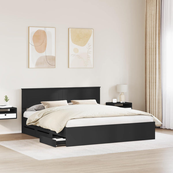 vidaXL Bed Frame with Drawers Black 200 x 200 cm Engineered Wood