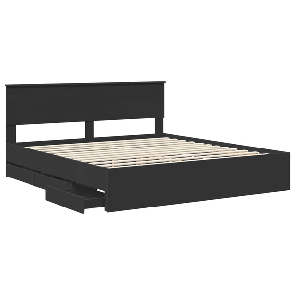 vidaXL Bed Frame with Drawers Black 200 x 200 cm Engineered Wood