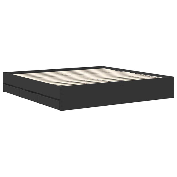 vidaXL Bed Frame with Drawers Black 200 x 200 cm Engineered Wood