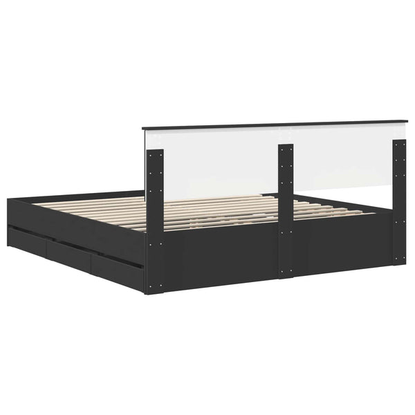 vidaXL Bed Frame with Drawers Black 200 x 200 cm Engineered Wood
