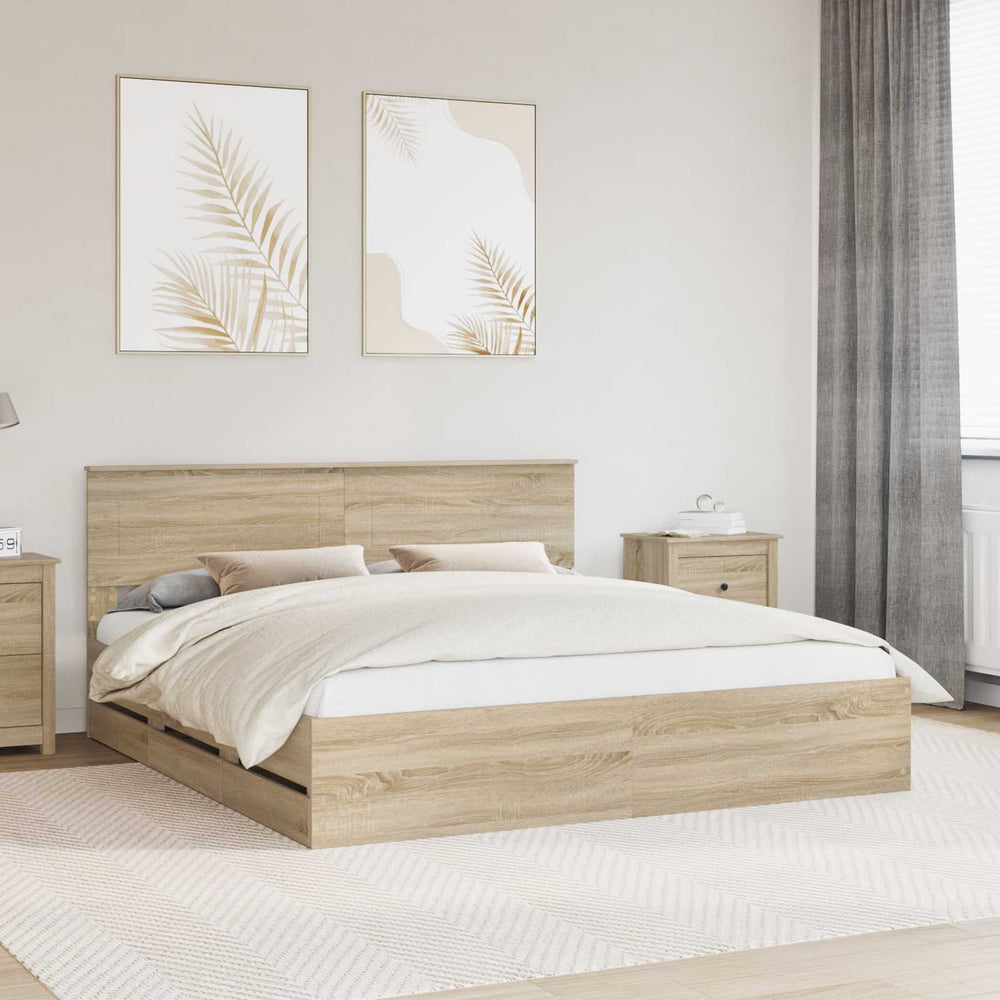 vidaXL Bed Frame Sonoma Oak 200 x 200 cm Engineered Wood