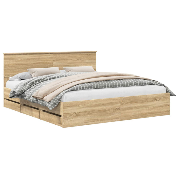 vidaXL Bed Frame Sonoma Oak 200 x 200 cm Engineered Wood