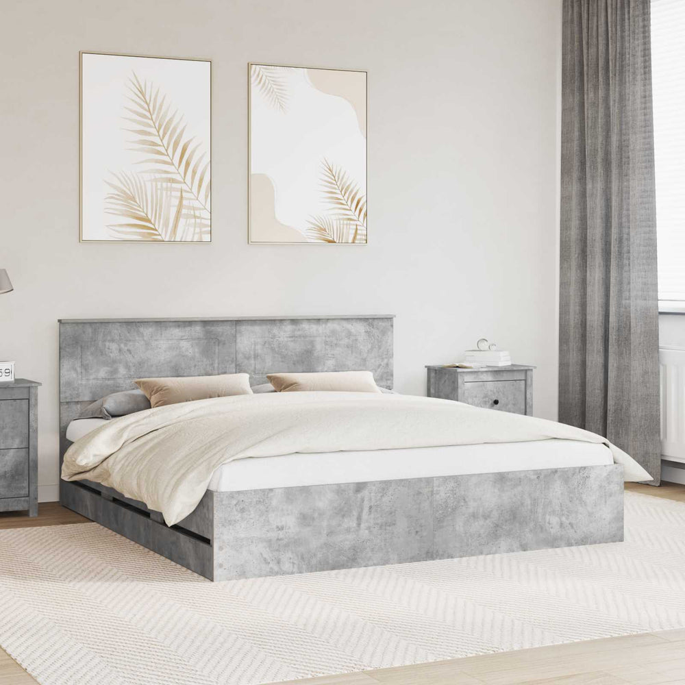 vidaXL Bed Frame with Headboard Concrete Grey 200 x 200 cm Engineered Wood