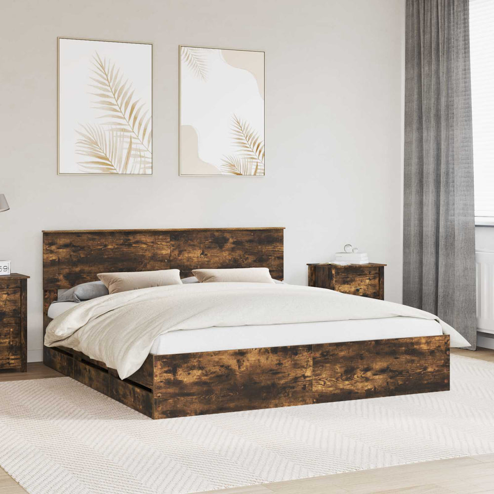 vidaXL Bed Frame Smoked Oak 200 x 200 cm Engineered Wood