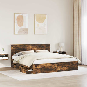 vidaXL Bed Frame Smoked Oak 200 x 200 cm Engineered Wood