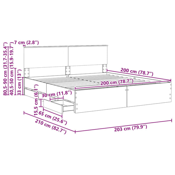 vidaXL Bed Frame Smoked Oak 200 x 200 cm Engineered Wood
