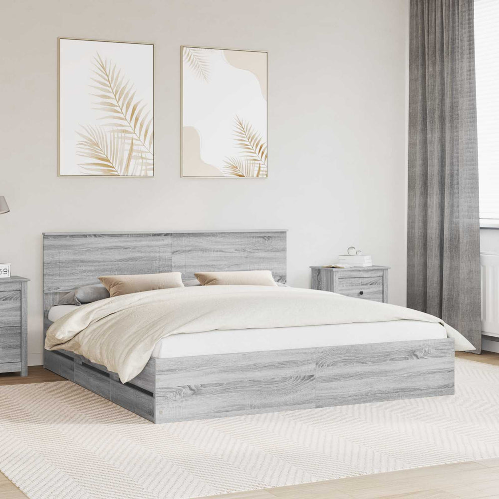 vidaXL Bed Frame Sonoma Grey 200 x 200 cm Engineered Wood