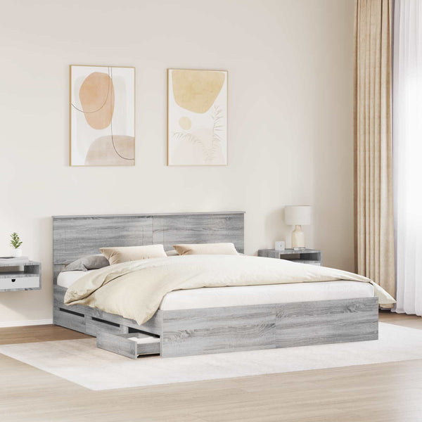 vidaXL Bed Frame Sonoma Grey 200 x 200 cm Engineered Wood