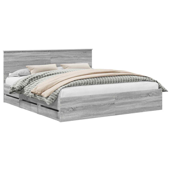 vidaXL Bed Frame Sonoma Grey 200 x 200 cm Engineered Wood