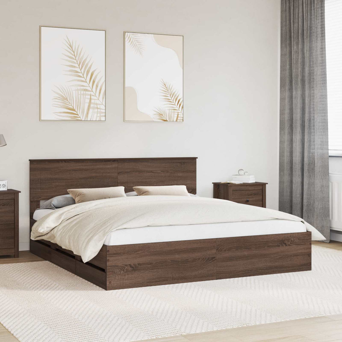 vidaXL Bed Frame Brown Oak Look 200 x 200 cm Engineered Wood
