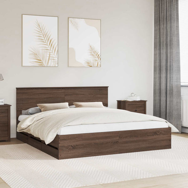 vidaXL Bed Frame Brown Oak Look 200 x 200 cm Engineered Wood