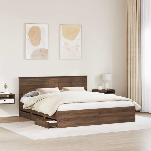 vidaXL Bed Frame Brown Oak Look 200 x 200 cm Engineered Wood