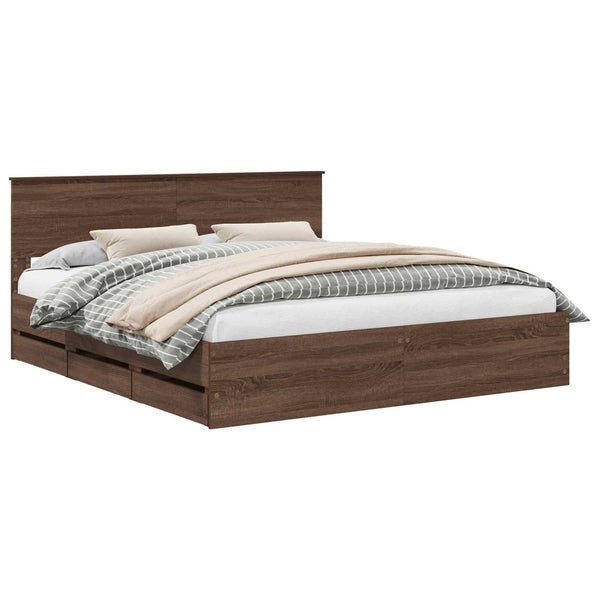 vidaXL Bed Frame Brown Oak Look 200 x 200 cm Engineered Wood
