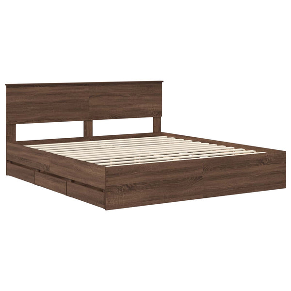 vidaXL Bed Frame Brown Oak Look 200 x 200 cm Engineered Wood