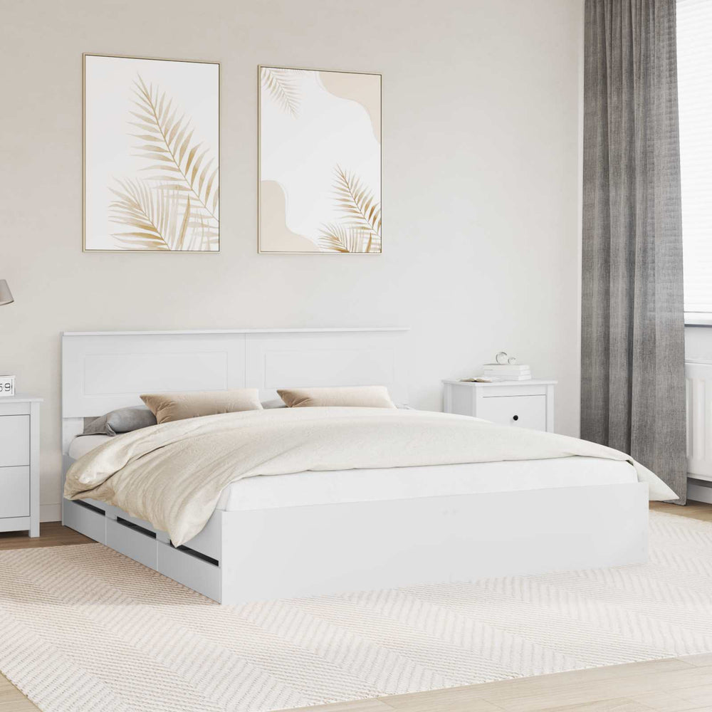 vidaXL Bed Frame with Drawers White 180 x 200 cm Engineered Wood