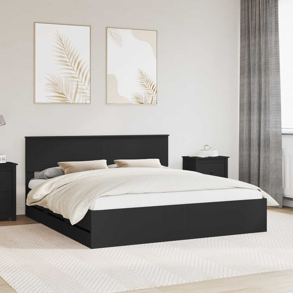vidaXL Bed Frame with Drawers Black 180 x 200 cm Engineered Wood