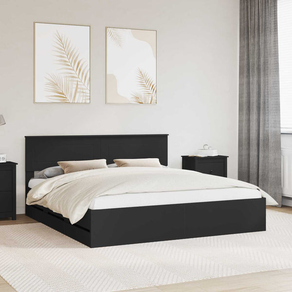 vidaXL Bed Frame with Drawers Black 180 x 200 cm Engineered Wood