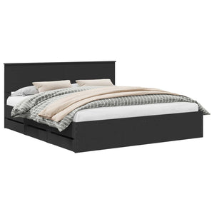 vidaXL Bed Frame with Drawers Black 180 x 200 cm Engineered Wood