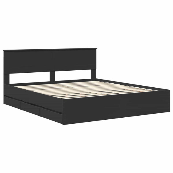 vidaXL Bed Frame with Drawers Black 180 x 200 cm Engineered Wood