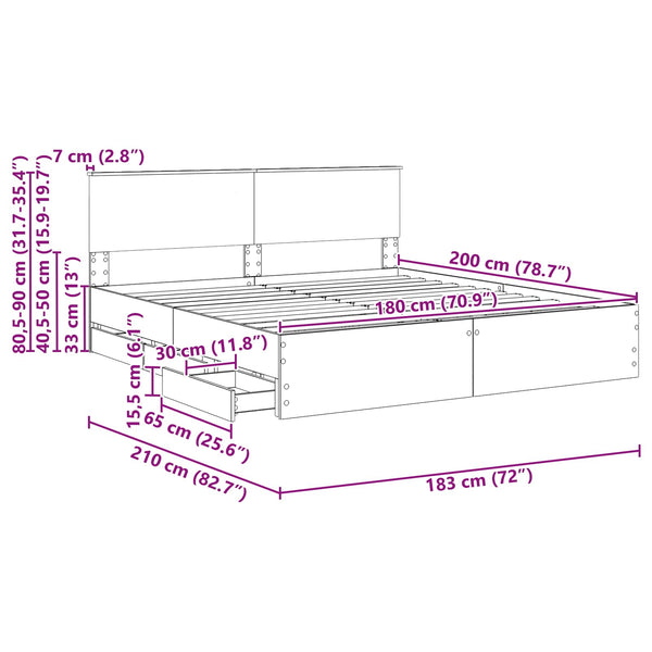 vidaXL Bed Frame Sonoma Oak 180 x 200 cm Engineered Wood