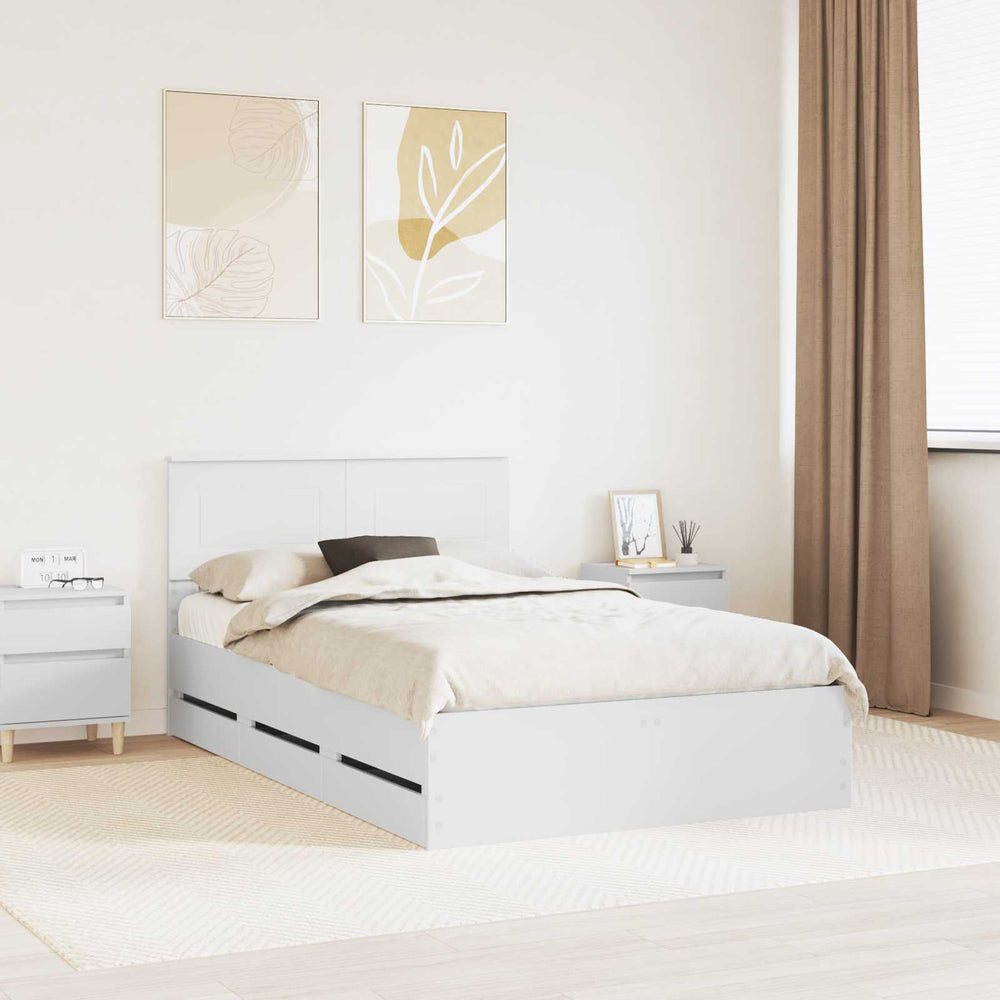 vidaXL Bed Frame with Drawers White 120 x 190 cm Engineered Wood