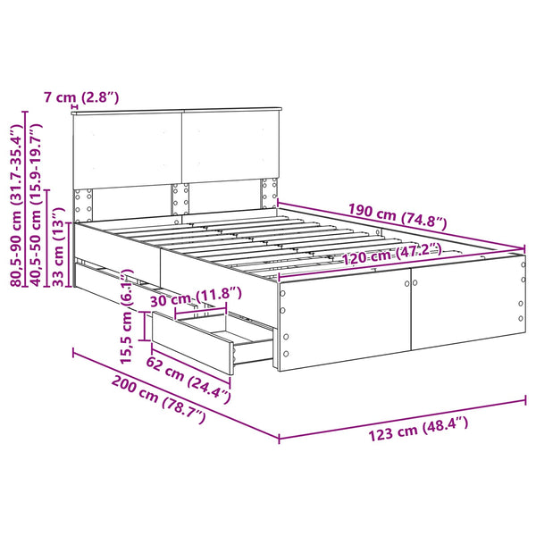 vidaXL Bed Frame with Drawers White 120 x 190 cm Engineered Wood