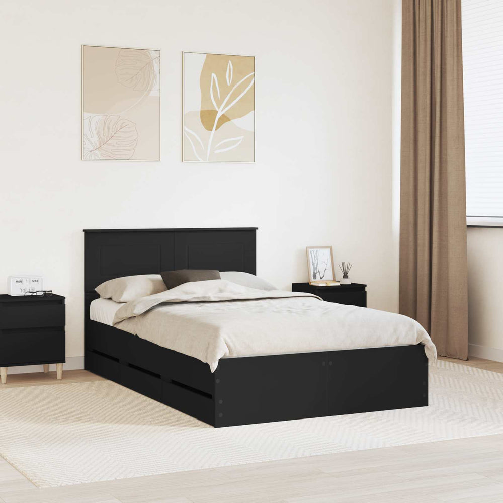 vidaXL Bed Frame with Drawers Black 120 x 190 cm Engineered Wood