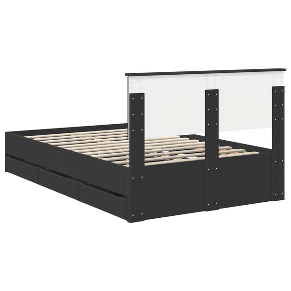 vidaXL Bed Frame with Drawers Black 120 x 190 cm Engineered Wood
