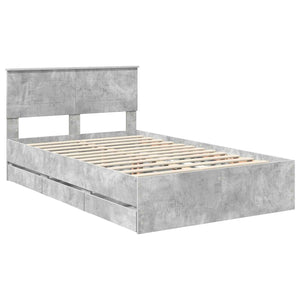 vidaXL Bed Frame with Headboard Concrete Grey 120 x 190 cm Engineered Wood