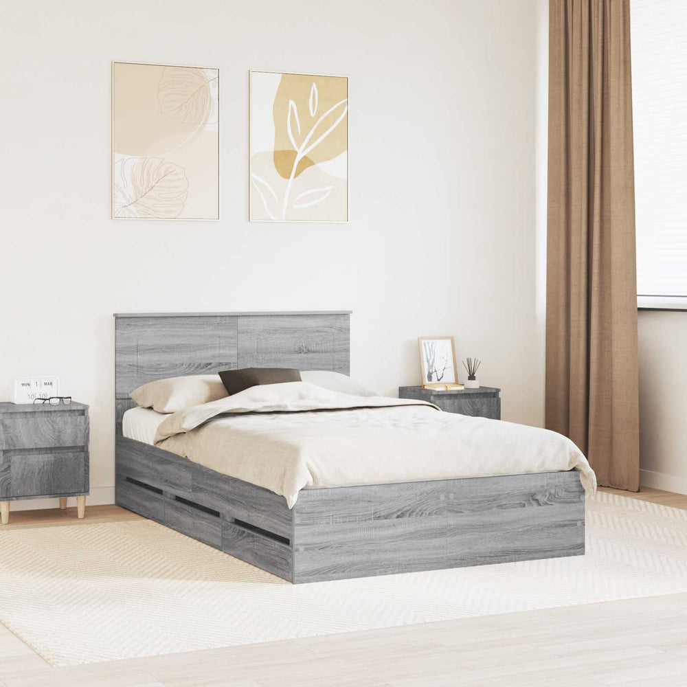 vidaXL Bed Frame Grey Sonoma 120 x 190 cm Engineered Wood