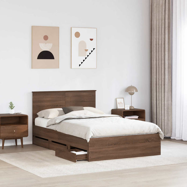 vidaXL Bed Frame Brown Oak-Effect 120 x 190 cm Engineered Wood