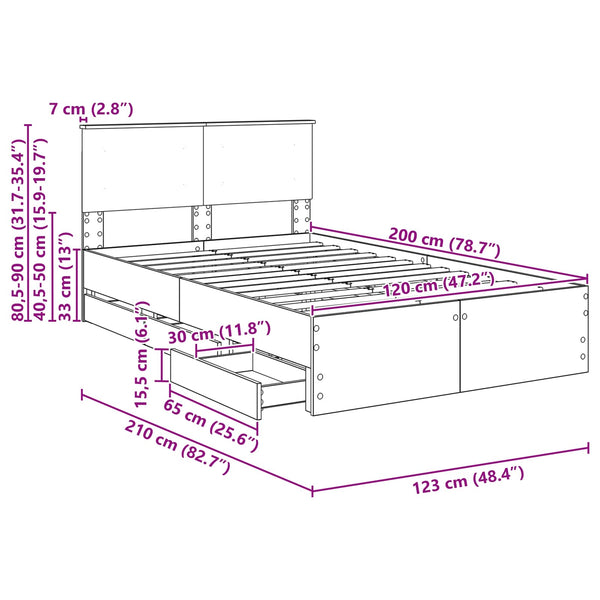 vidaXL Bed Frame Sonoma Oak 120 x 200 cm Engineered Wood