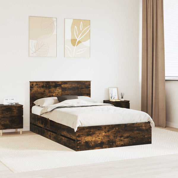 vidaXL Bed Frame Smoked Oak 120 x 200 cm Engineered Wood