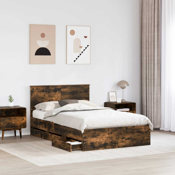 vidaXL Bed Frame Smoked Oak 120 x 200 cm Engineered Wood