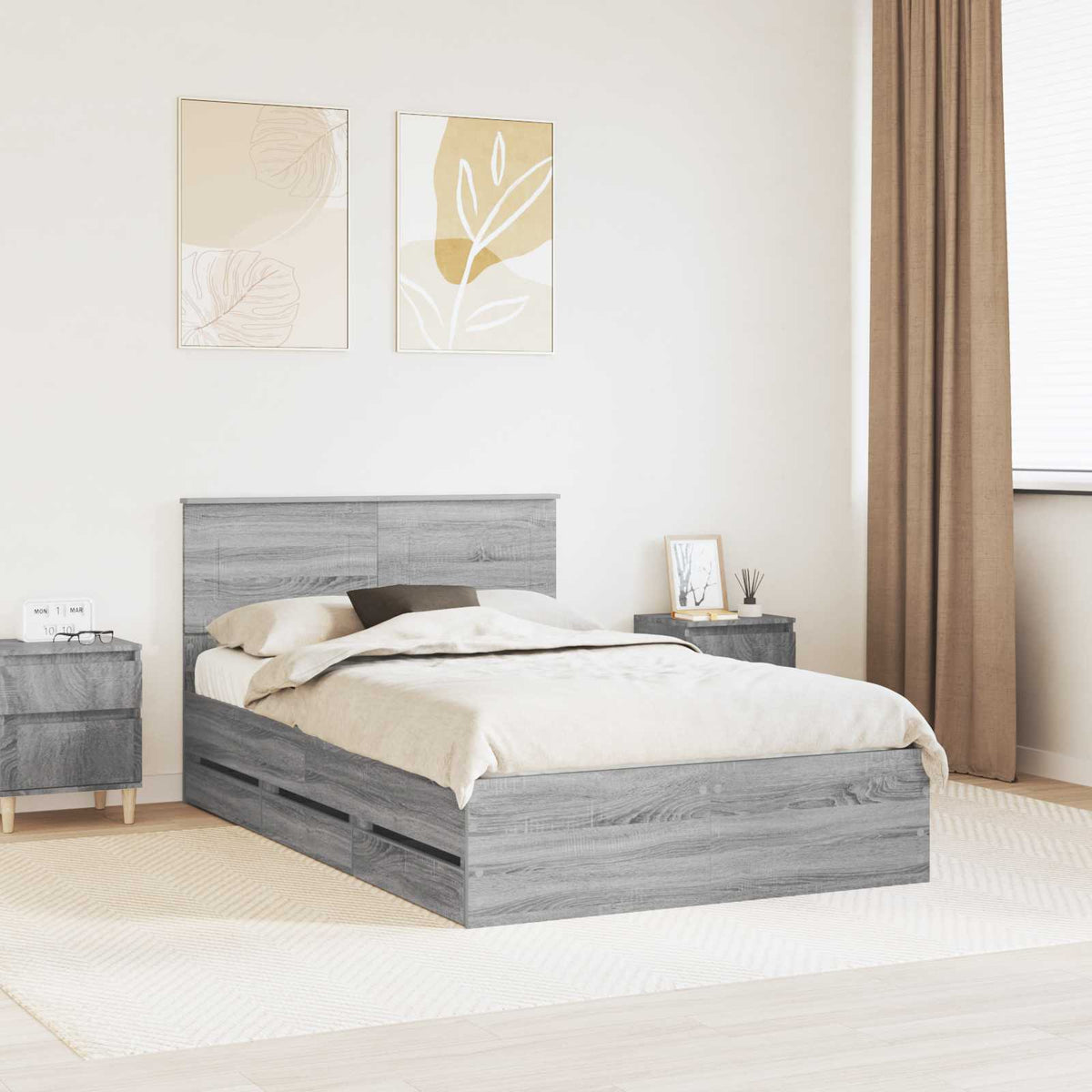 vidaXL Bed Frame Sonoma Grey 120 x 200 cm Engineered Wood
