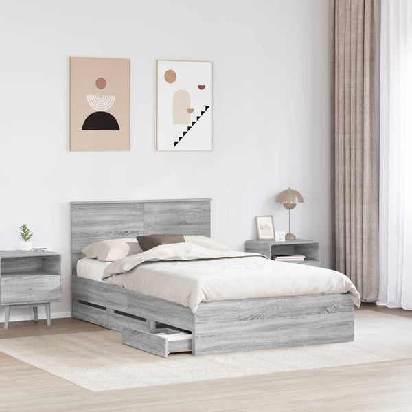 vidaXL Bed Frame Sonoma Grey 120 x 200 cm Engineered Wood