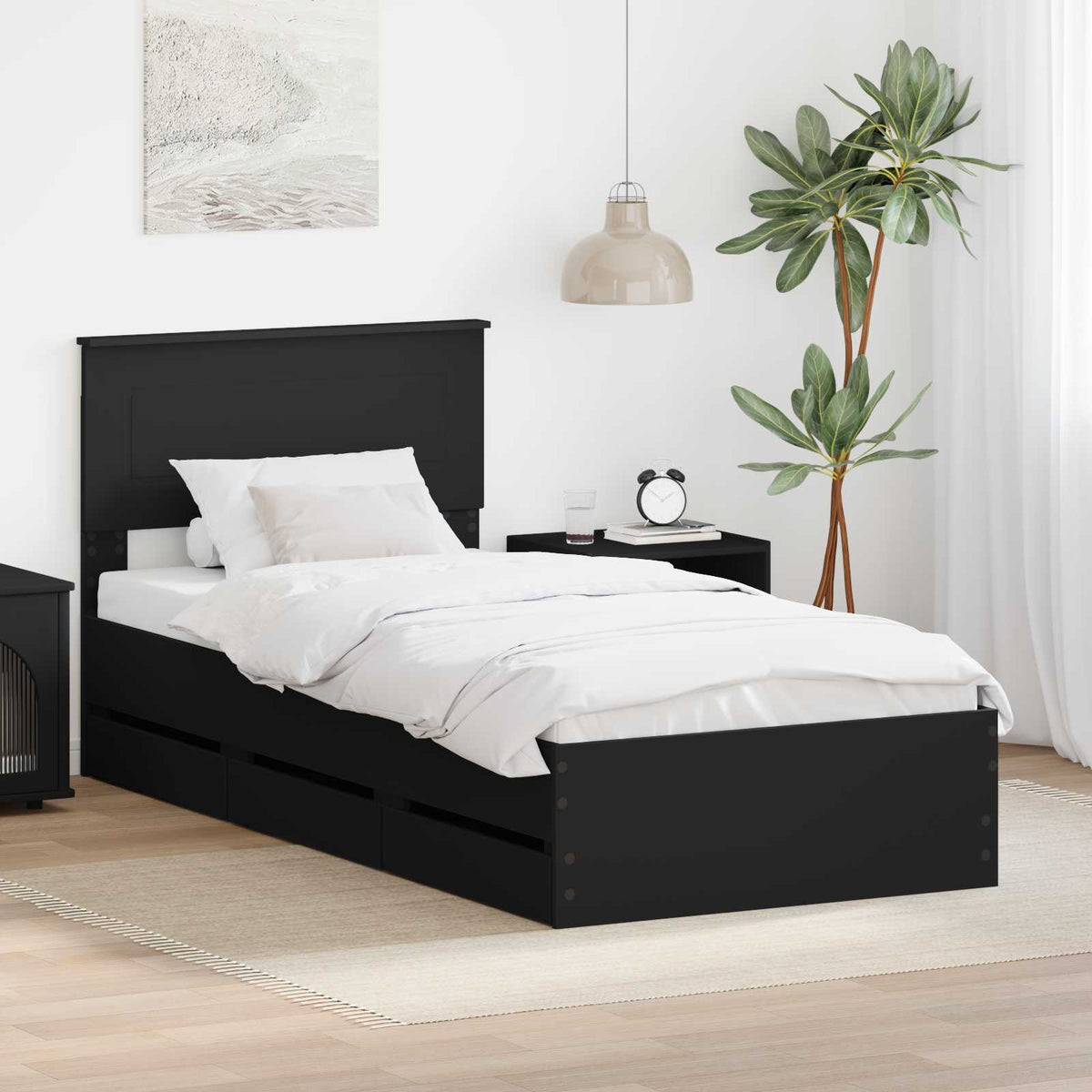vidaXL Bed Frame with Drawers Black 100 x 200 cm Engineered Wood