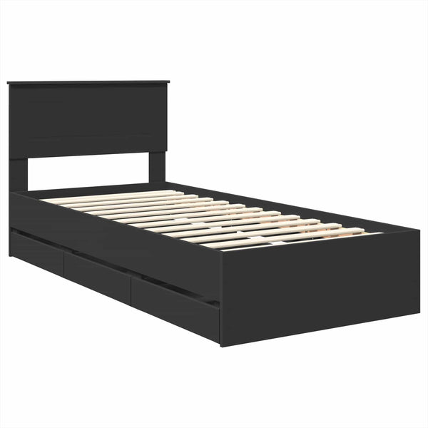 vidaXL Bed Frame with Drawers Black 100 x 200 cm Engineered Wood