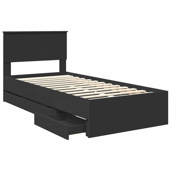vidaXL Bed Frame with Drawers Black 100 x 200 cm Engineered Wood