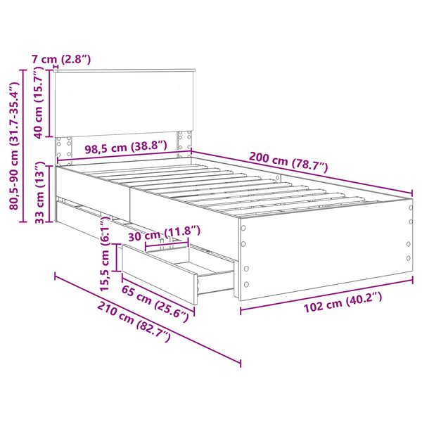 vidaXL Bed Frame Smoked Oak 100 x 200 cm Engineered Wood
