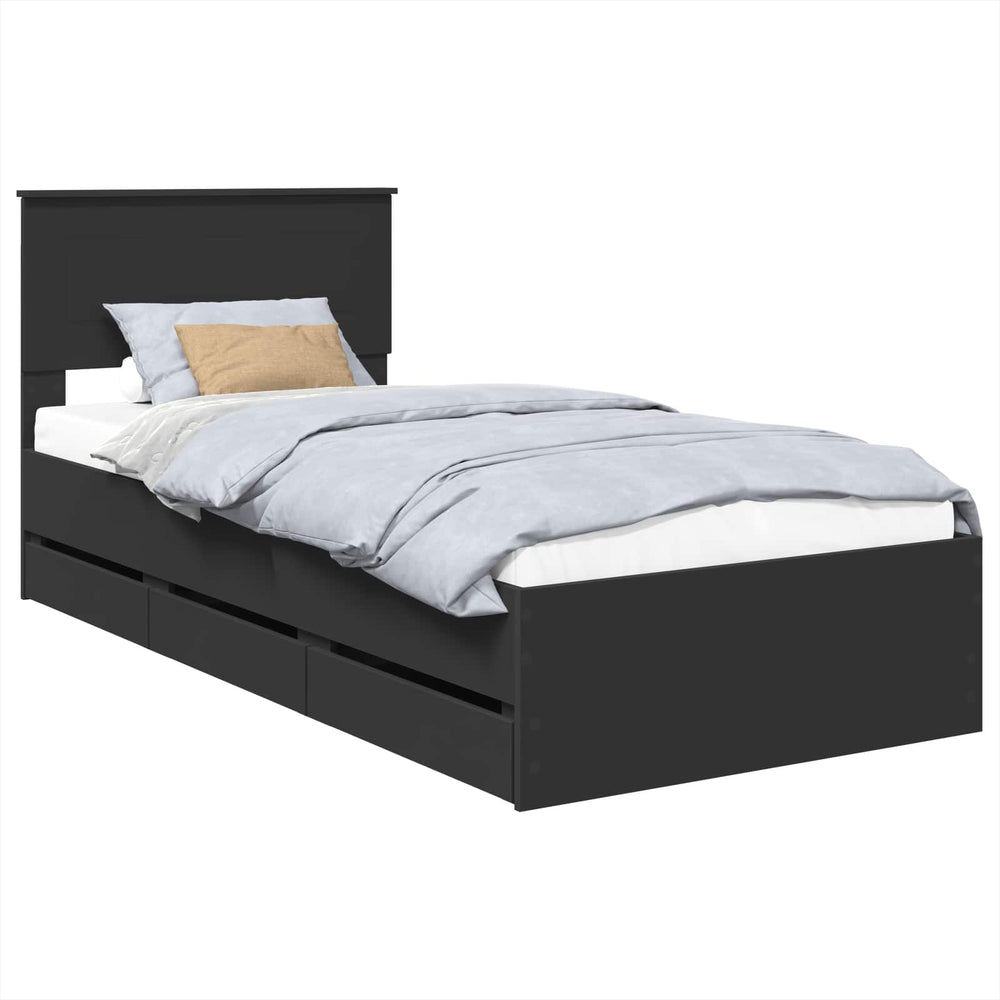 vidaXL Bed Frame with Drawers Black 90 x 190 cm Engineered Wood