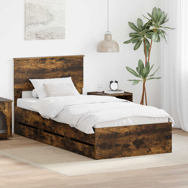 vidaXL Bed Frame Smoked Oak 90 x 190 cm Engineered Wood