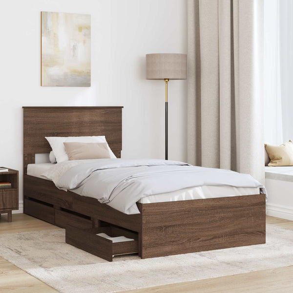 vidaXL Bed Frame Brown Oak Look 90 x 190 cm Engineered Wood