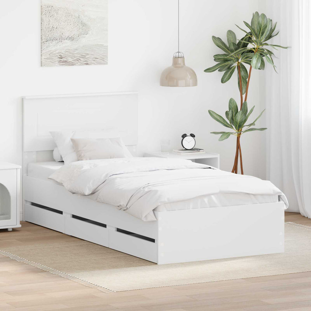 vidaXL Bed Frame with Drawers White 90 x 200 cm Engineered Wood
