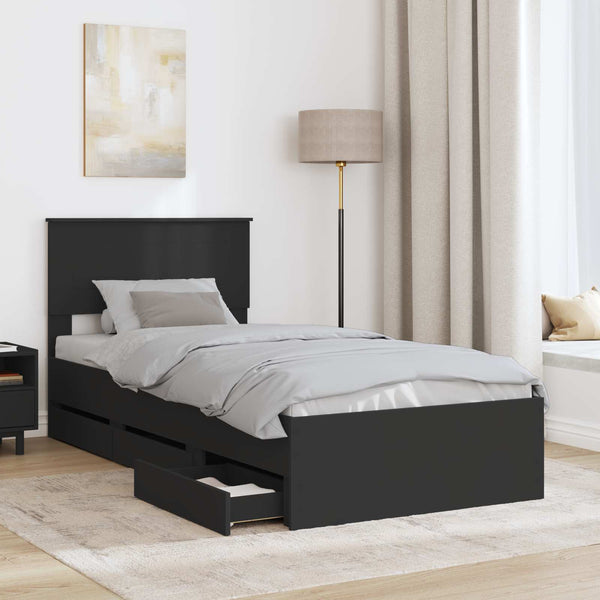 vidaXL Bed Frame with Drawers Black 90 x 200 cm Engineered Wood