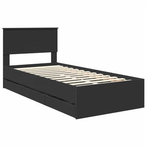 vidaXL Bed Frame with Drawers Black 90 x 200 cm Engineered Wood