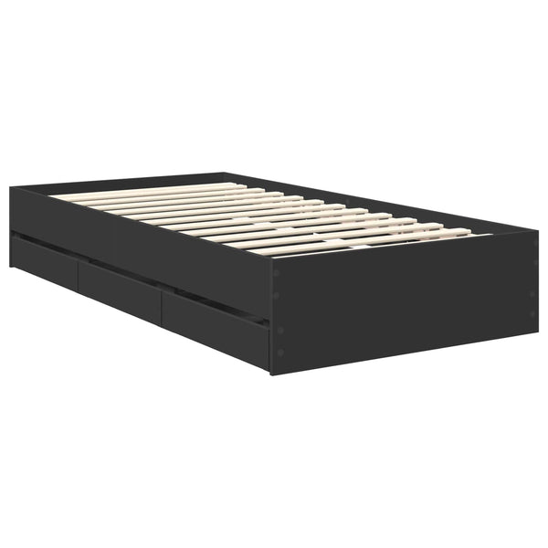 vidaXL Bed Frame with Drawers Black 90 x 200 cm Engineered Wood