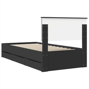 vidaXL Bed Frame with Drawers Black 90 x 200 cm Engineered Wood