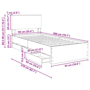 vidaXL Bed Frame Sonoma Oak 90 x 200 cm Engineered Wood